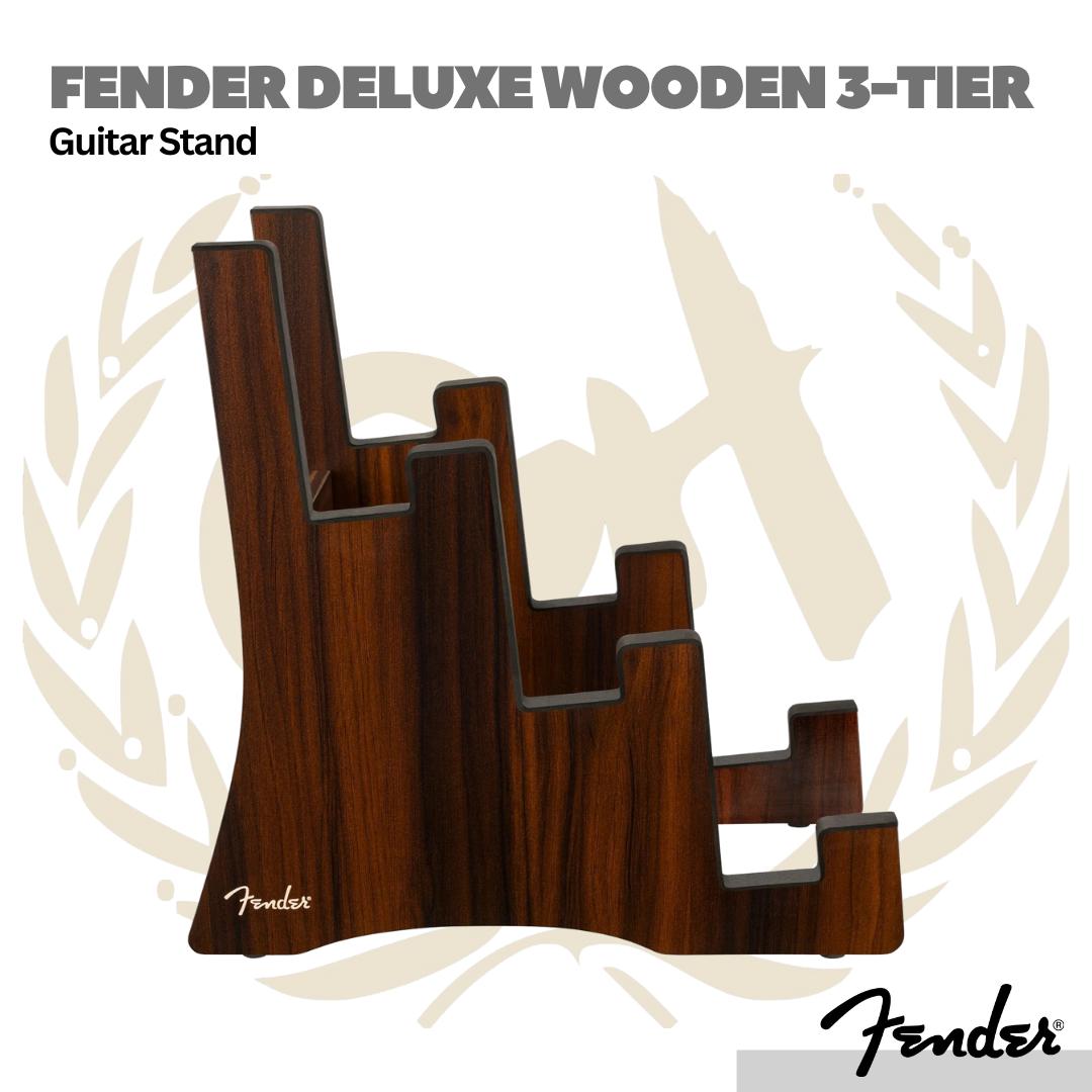 Fender Deluxe Wooden 3-Tier Guitar Stand - Stand Gitar Elektrik