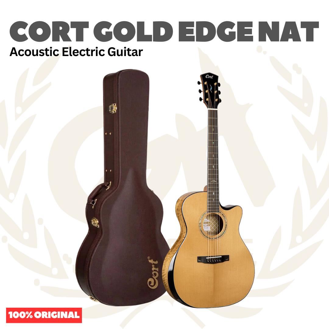 Cort Gold Edge Acoustic Electric Guitar w/Case, Natural - Gitar Akustik Elektrik