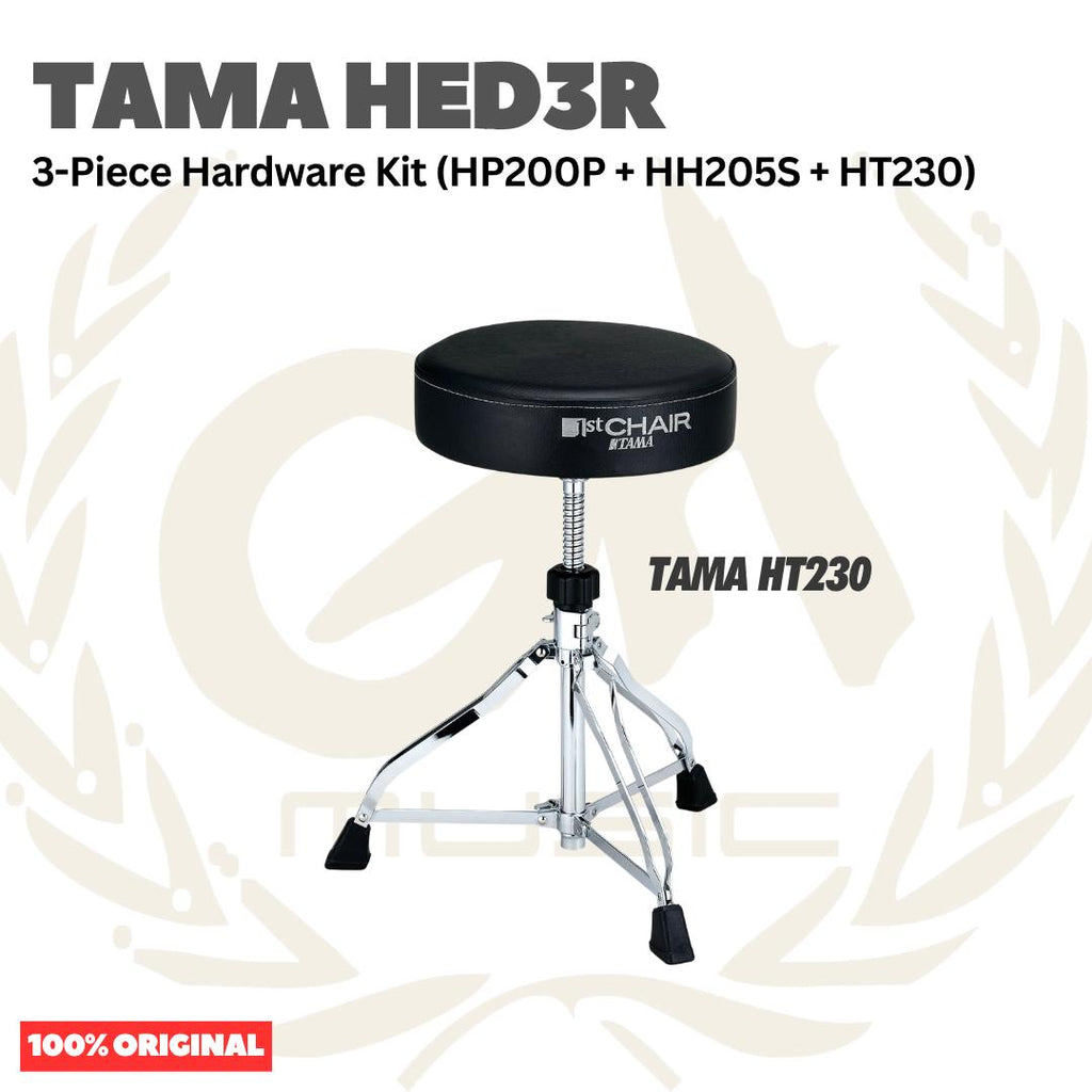 TAMA HED3R 3-Piece Hardware Kit (HP200P + HH205S + HT230) - Bundel Set 3in1 Hard ware Stand Hi-hat + Kick Pedal + Bangku Kursi Drum