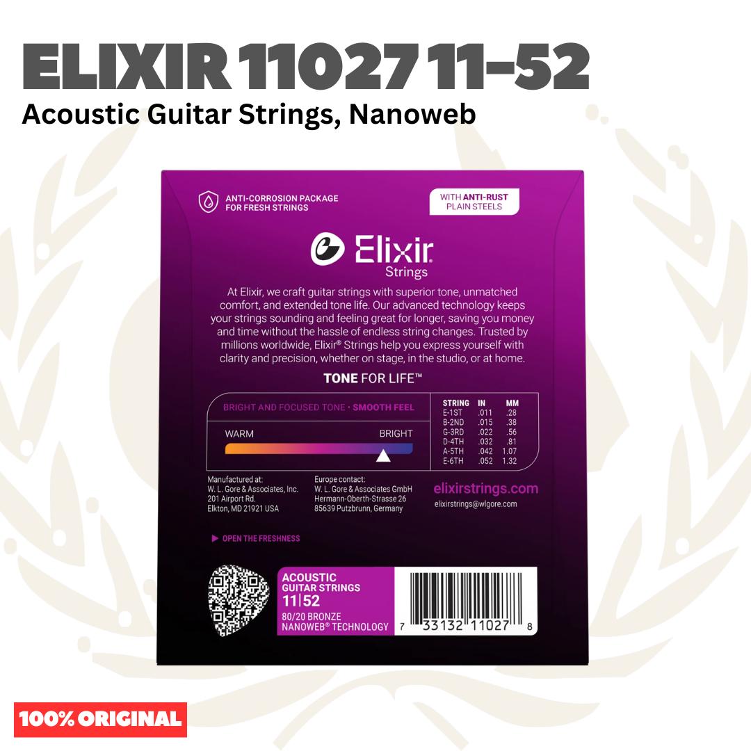 ELIXIR 11027 Nanoweb 80/20 Bronze Acoustic Guitar Strings 11-52 - Senar Gitar Akustik