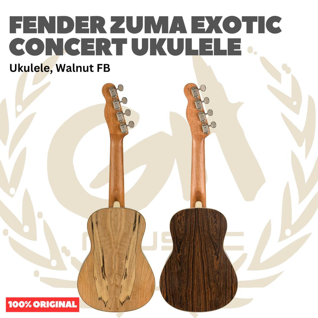 Fender Zuma Exotic Concert Ukulele, Walnut FB - Ukulele 4-Senar Original Asli
