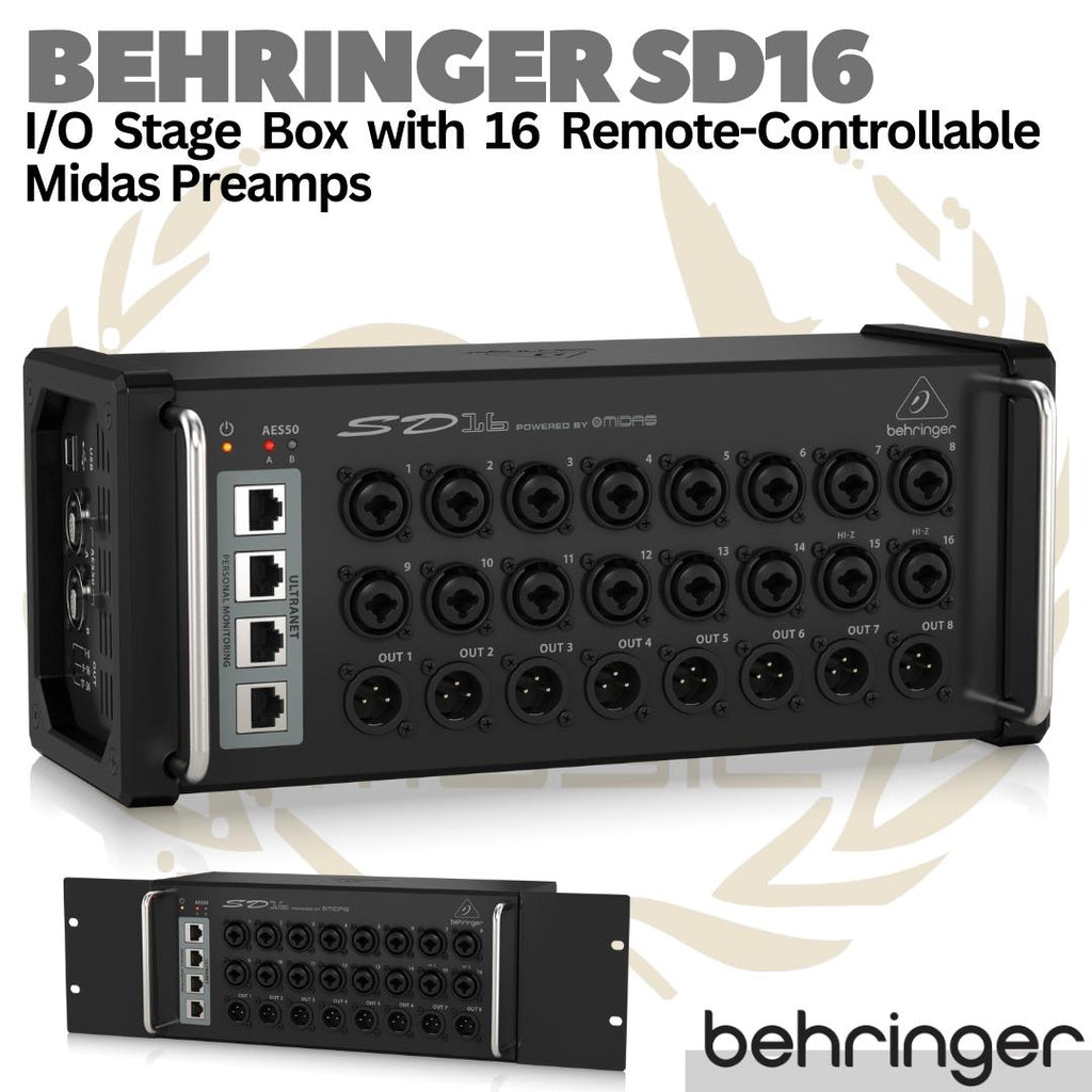 BEHRINGER SD16 Stage Box w/ 16 MIDAS Preamp 8 Outputs | AES50 ULTRANET