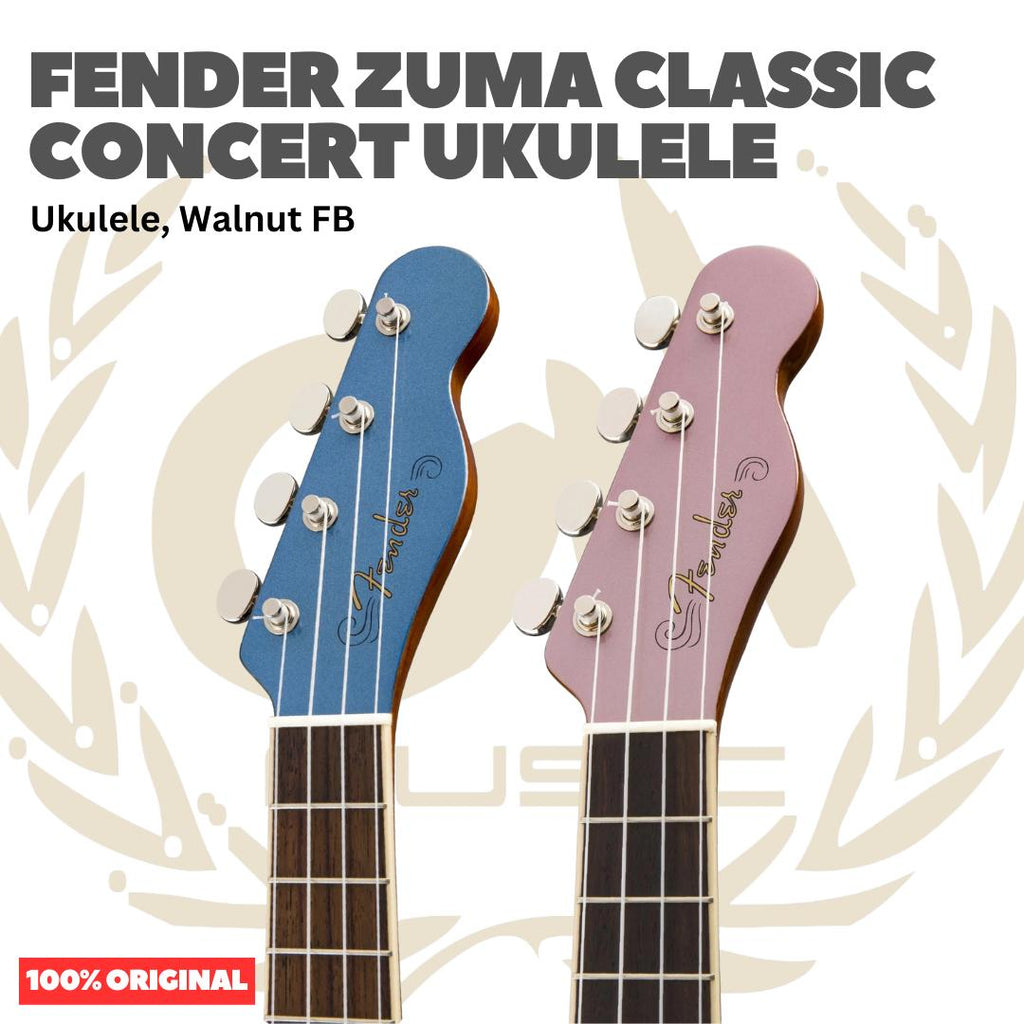 Fender Zuma Classic Concert Ukulele, Walnut FB, - Ukulele 4-Senar Original Asli