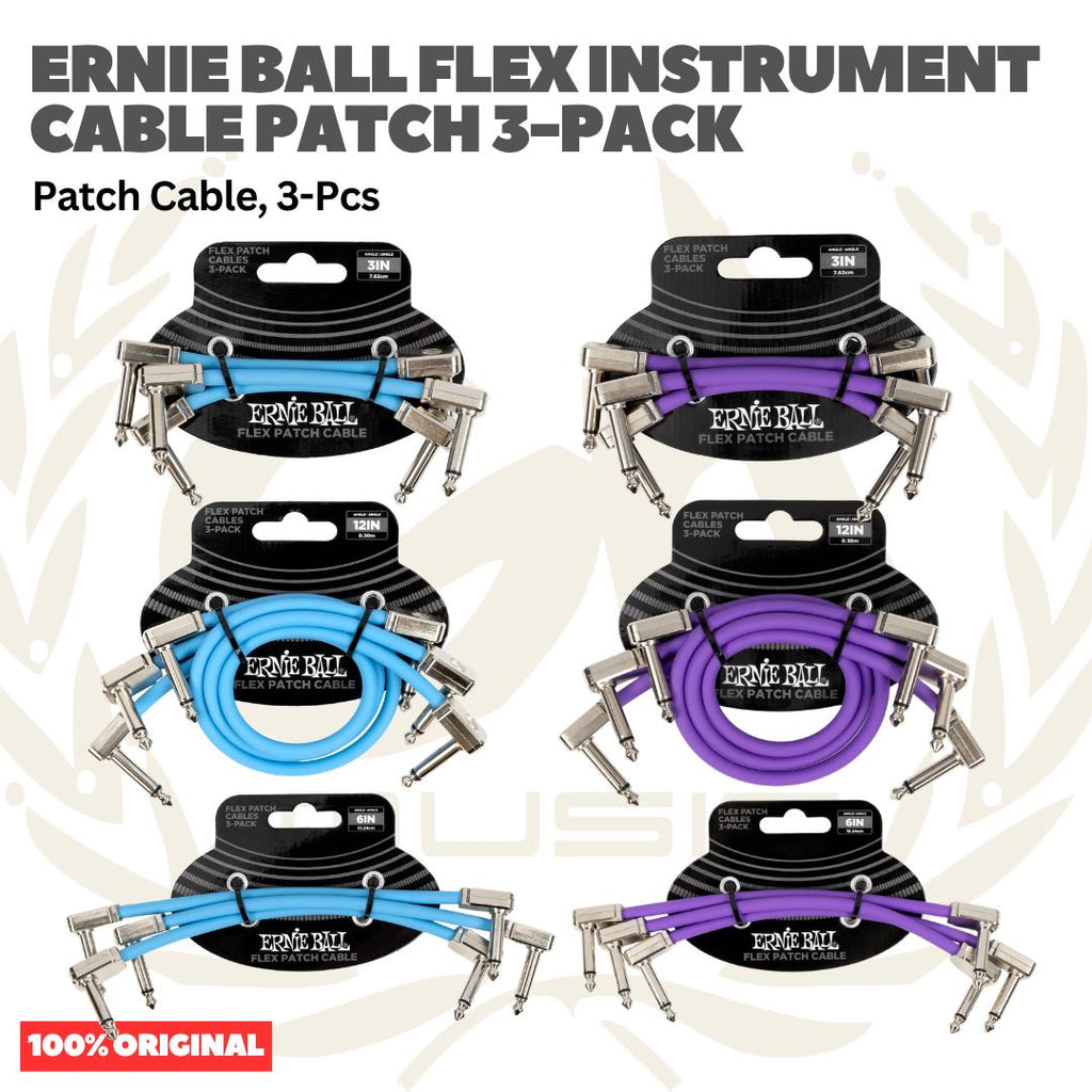 Ernie Ball Flex Instrument Patch Cable, 3, 6 & 12 Inch, 3-Pack - Kabel Patch TS isi 3