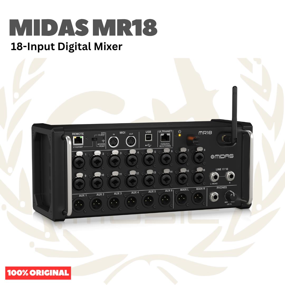 MIDAS MR18 18-Input Digital Mixer for iPad/Android Tablets with 16 Midas PRO Preamps, Integrated WiFi Module and Multi-Channel USB Audio Interface - Mixer Digital