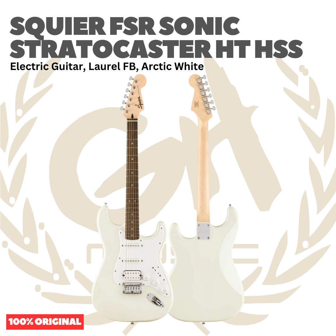 SQUIER FSR Sonic Stratocaster HT HSS Electric Guitar, Laurel FB, Arctic White - Gitar Listrik Elektrik Original