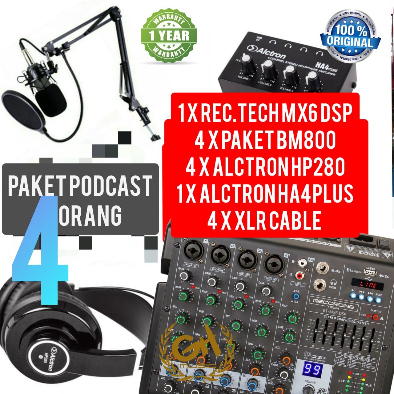 PAKET PODCAST 4 ORANG MIC BM800 PLUS RECORDING TECH MX6DSP