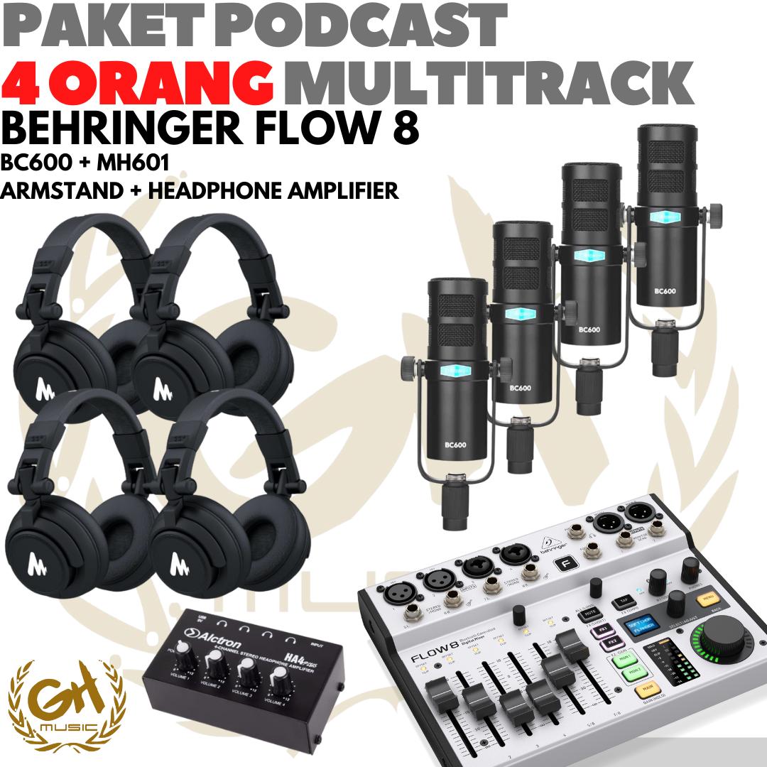 PAKET PODCAST 4 ORANG MULTI TRACK : BEHRINGER FLOW8 + MIC + HEADPHONE